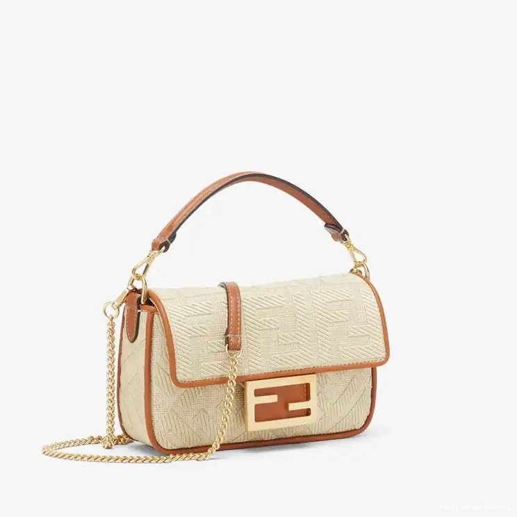 Affordable HOT Beige Straw Fendi Baguette Bag Mini FF In Motif 0419
